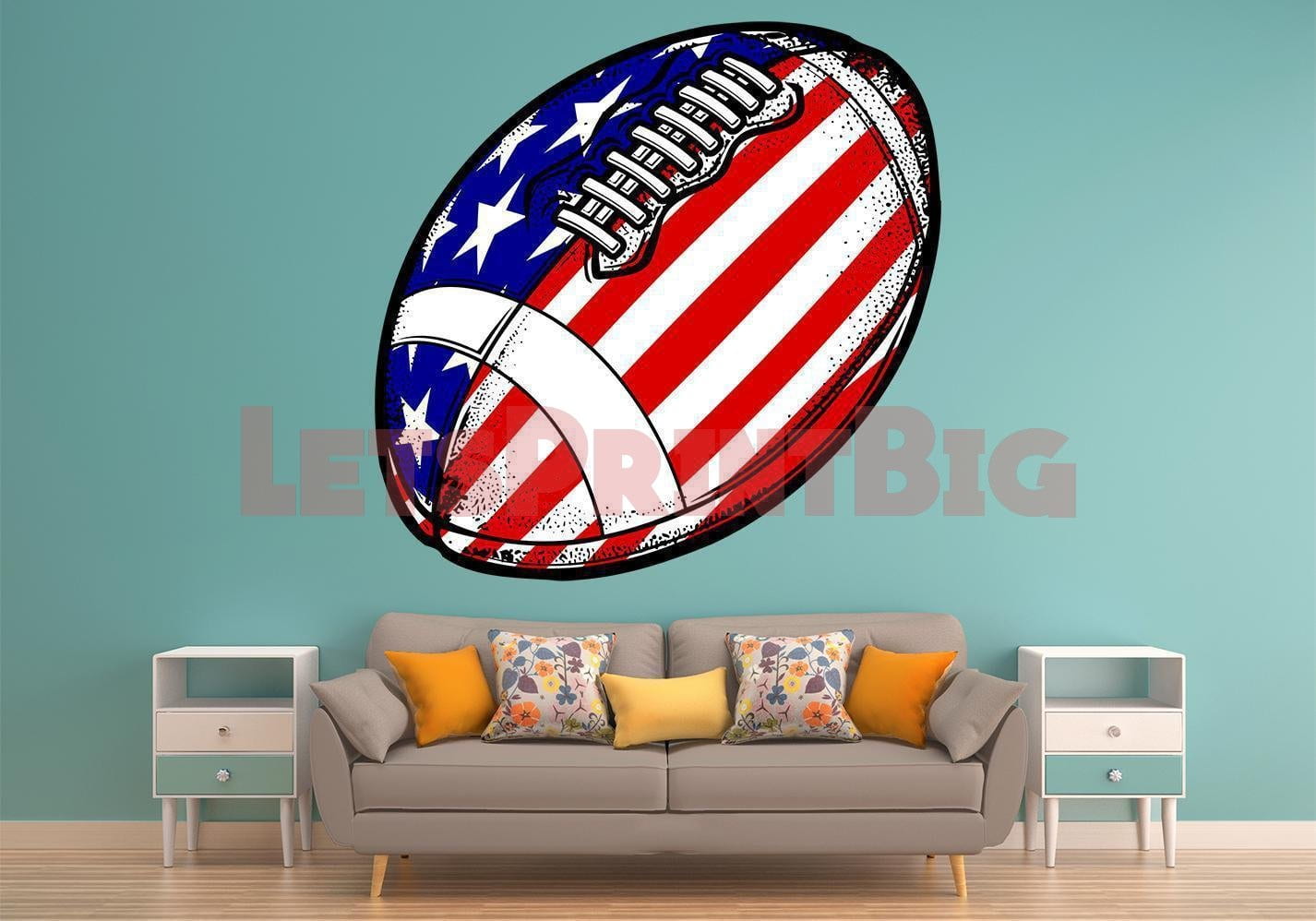 RED WHITE AND BLUE FOOTBALL WALL DECAL REMOVALBE REPOSITIONABLE FATHEAD STYLE - Let's Print Big