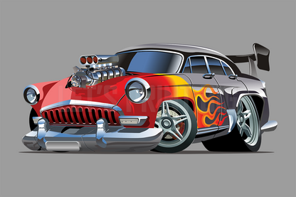 Car Art Retro Hot Rod Cartoon Wall Decal