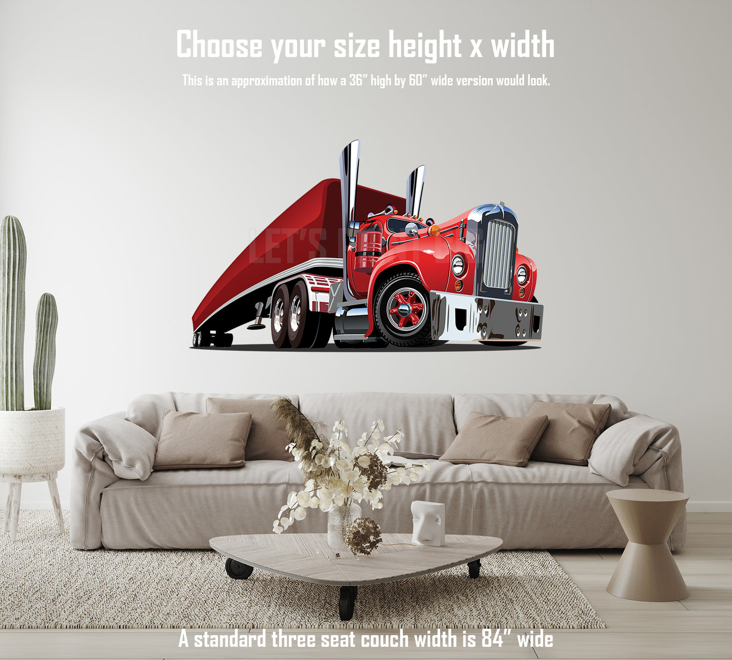 Car Art Retro Semi Truck Cartoon Wall Decal