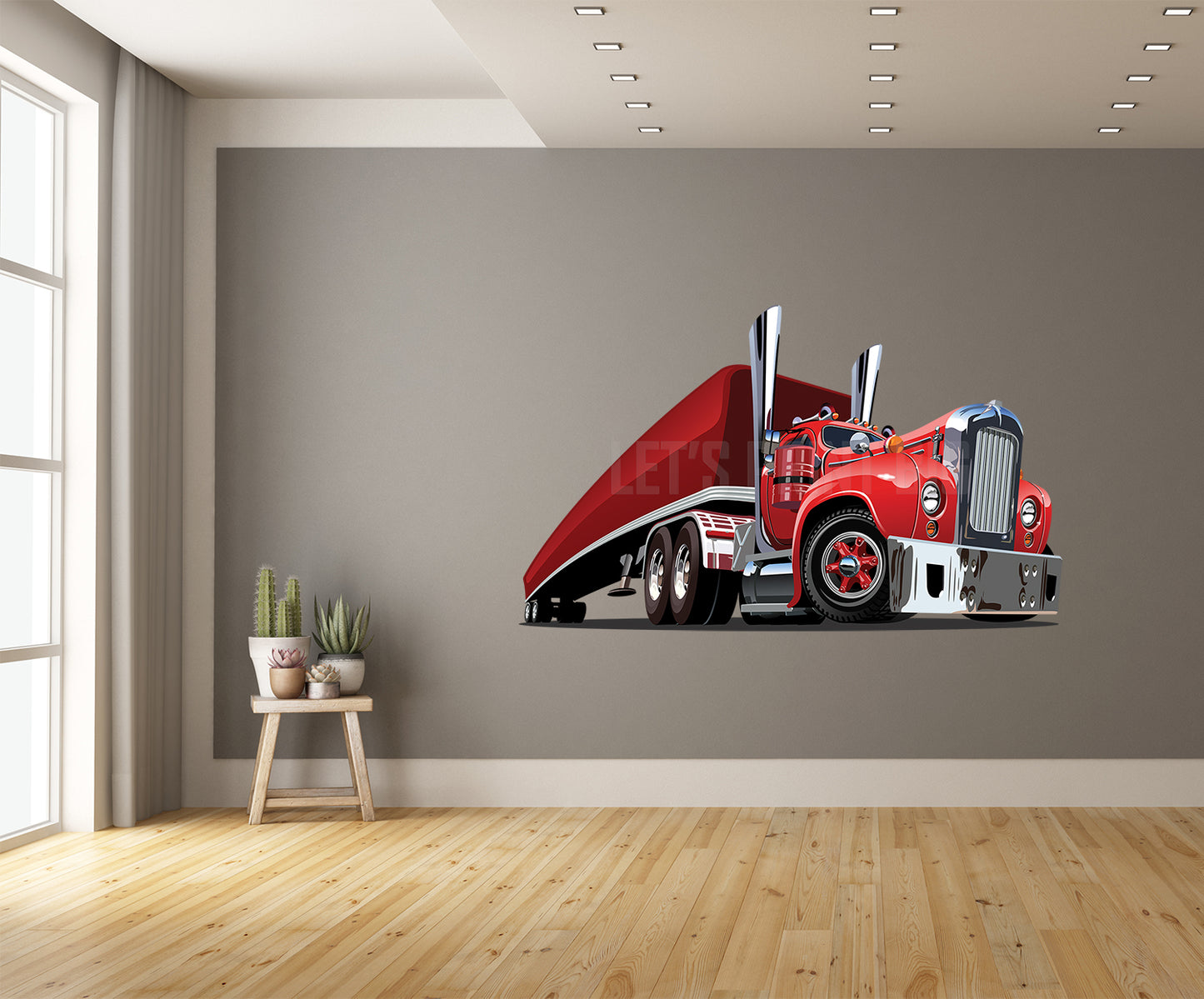 Car Art Retro Semi Truck Cartoon Wall Decal