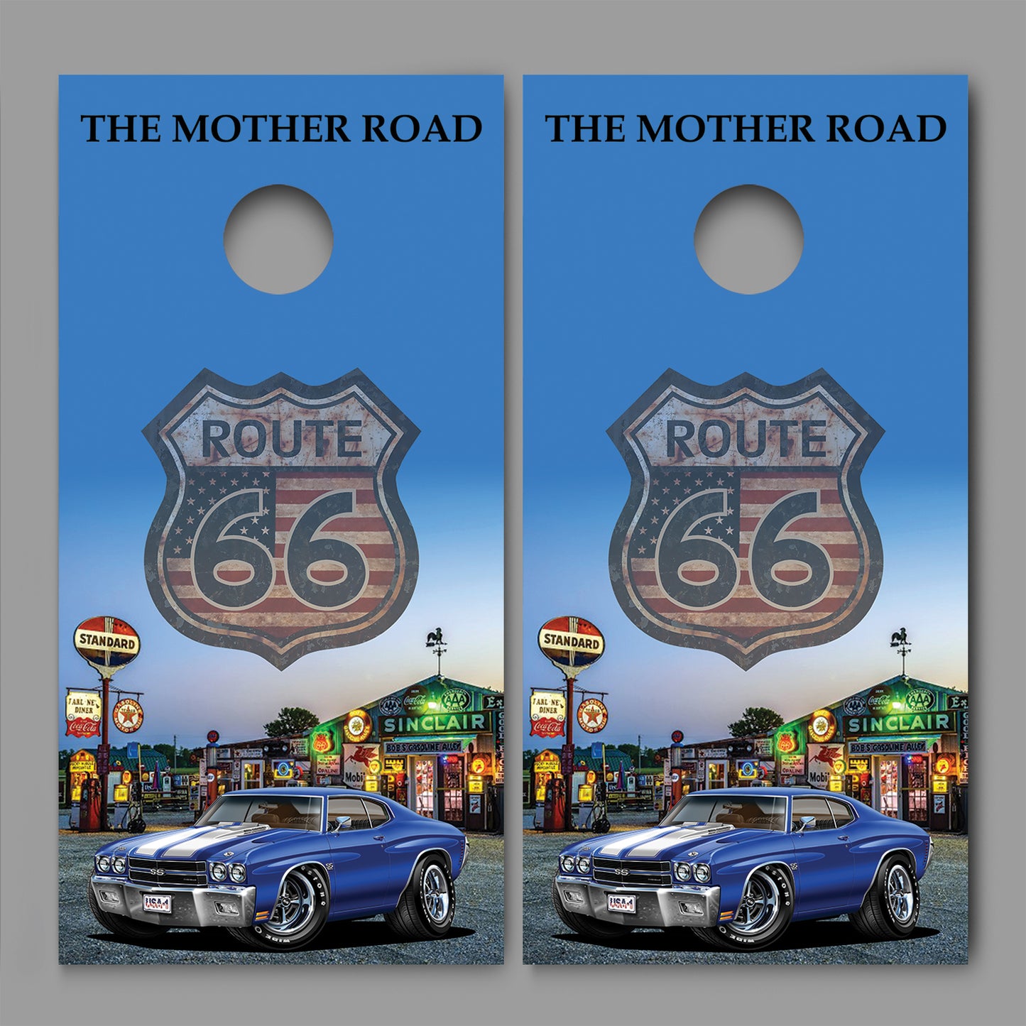 Route 66 Bob's Gasoline Alley 1970 Chevelle Cornhole Board Decal Wrap
