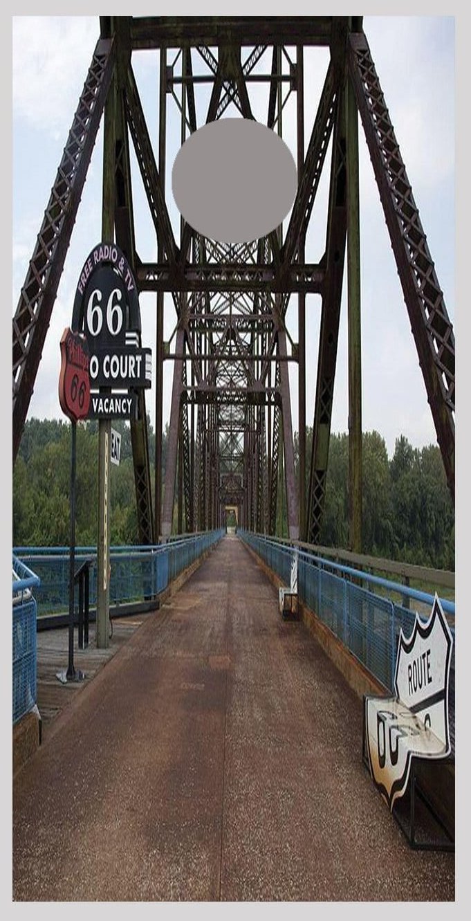 Route 66 Chain of Rocks Bridge Cornhole Board Decal Wraps