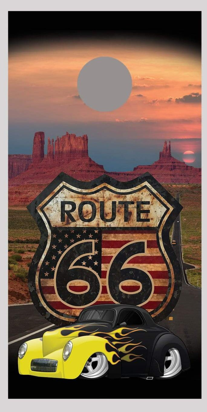 Route 66 Highway Coupe Flames Corn Hole Decal Wrap