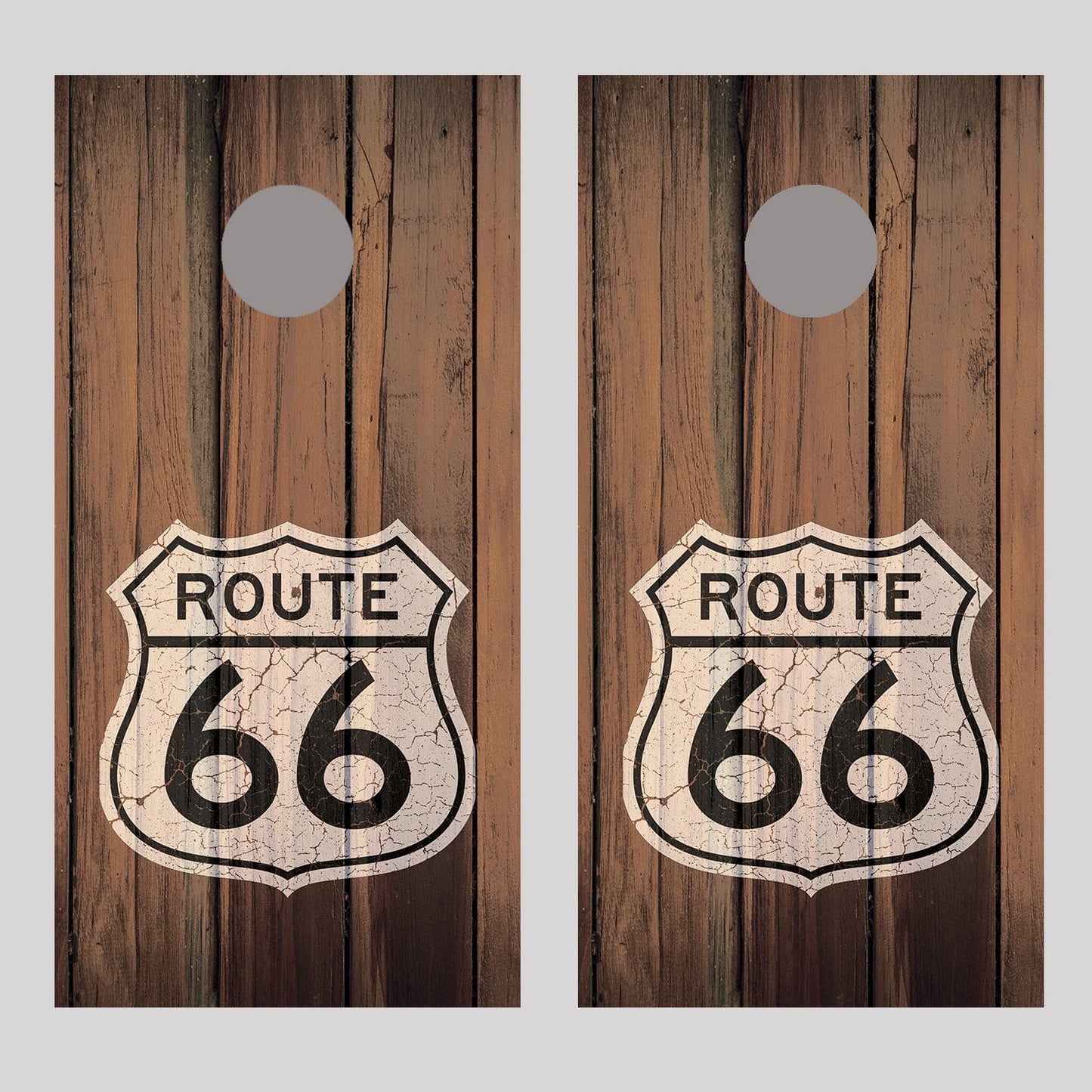 Route 66 Sign Wood Fence Design A Cornhole Board Decal Wrap