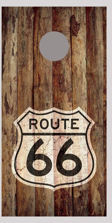 Route 66 Sign Wood Fence Design B Cornhole Board Decal Wrap