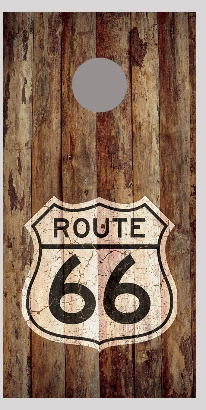 Route 66 Sign Wood Fence Design B Cornhole Board Decal Wrap