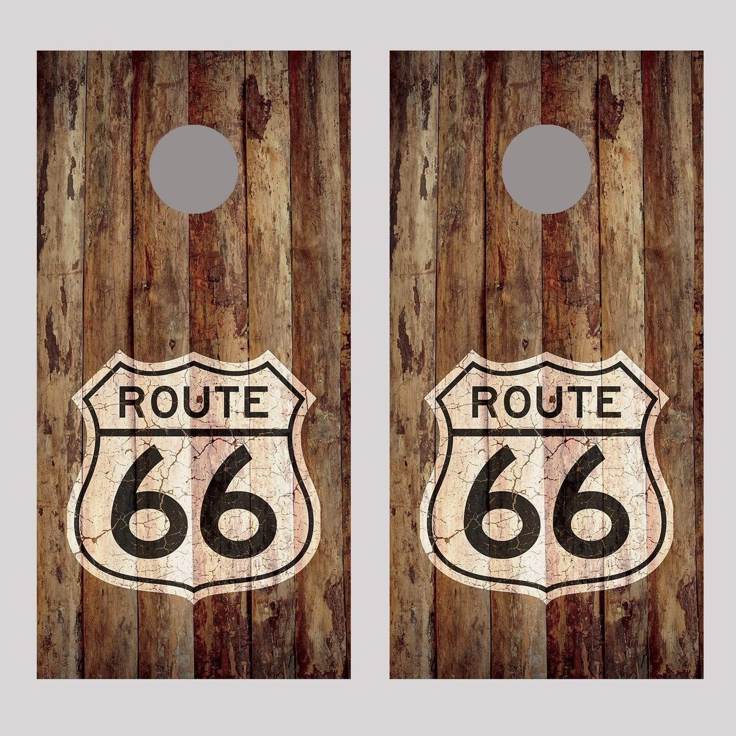 Route 66 Sign Wood Fence Design B Cornhole Board Decal Wrap
