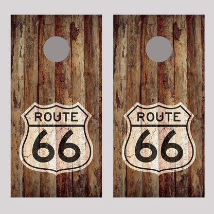 Route 66 Sign Wood Fence Design B Cornhole Board Decal Wrap