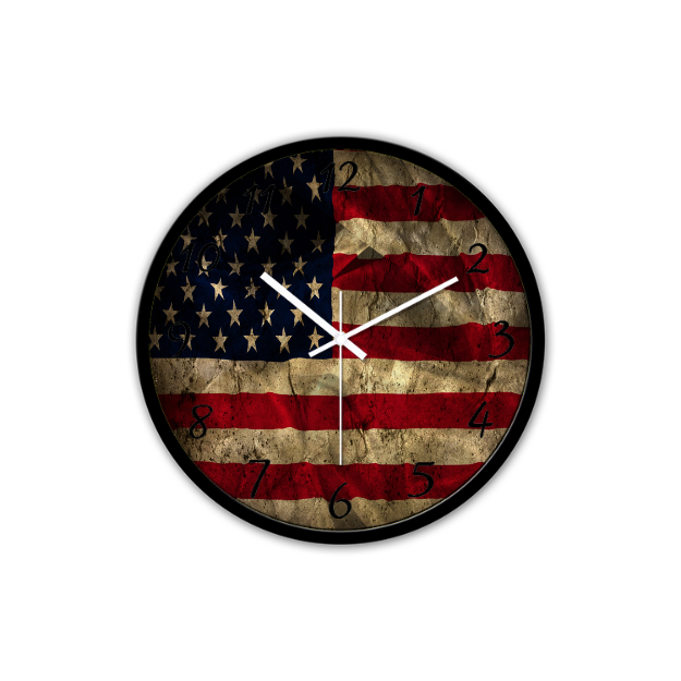 Non-Ticking Silent Wall Clock with Modern Aged American Flag Design for Wall Decoration (Black)
