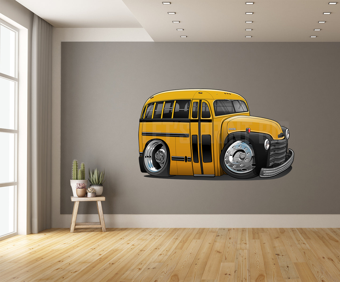 1952 School Bus Hot Rod Car Art Wall Decal