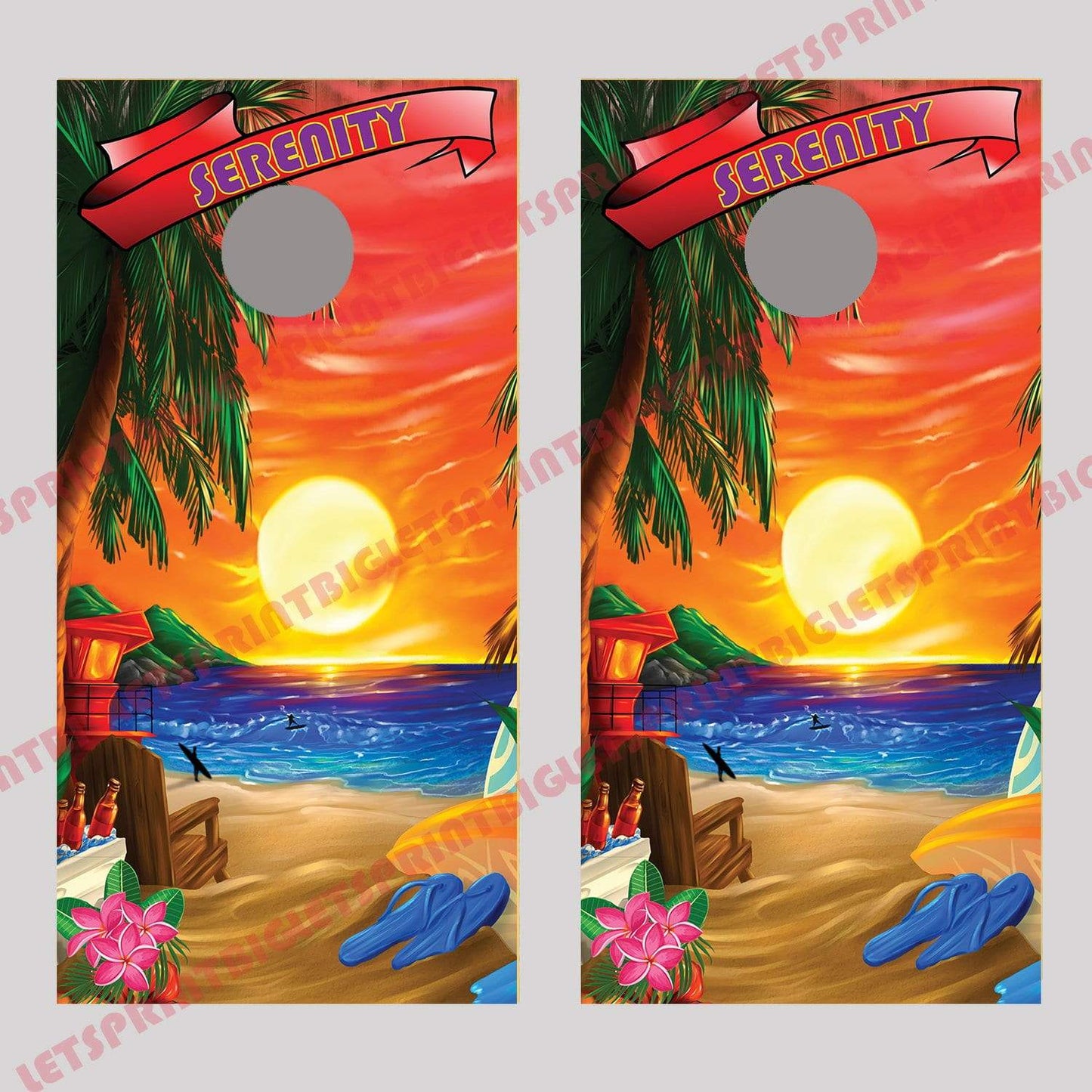 Serenity Design B Beach Corn Hole Decal Wrap