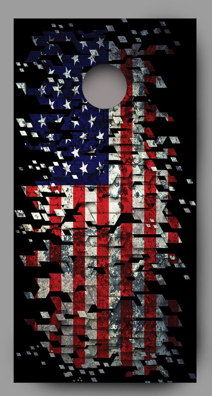 Shattered American Flag Corn hole Wraps Decals