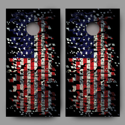 Shattered American Flag Corn hole Wraps Decals