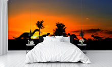 Silhouettes of Dinosaurs in the Forest on Sunset Wall Mural