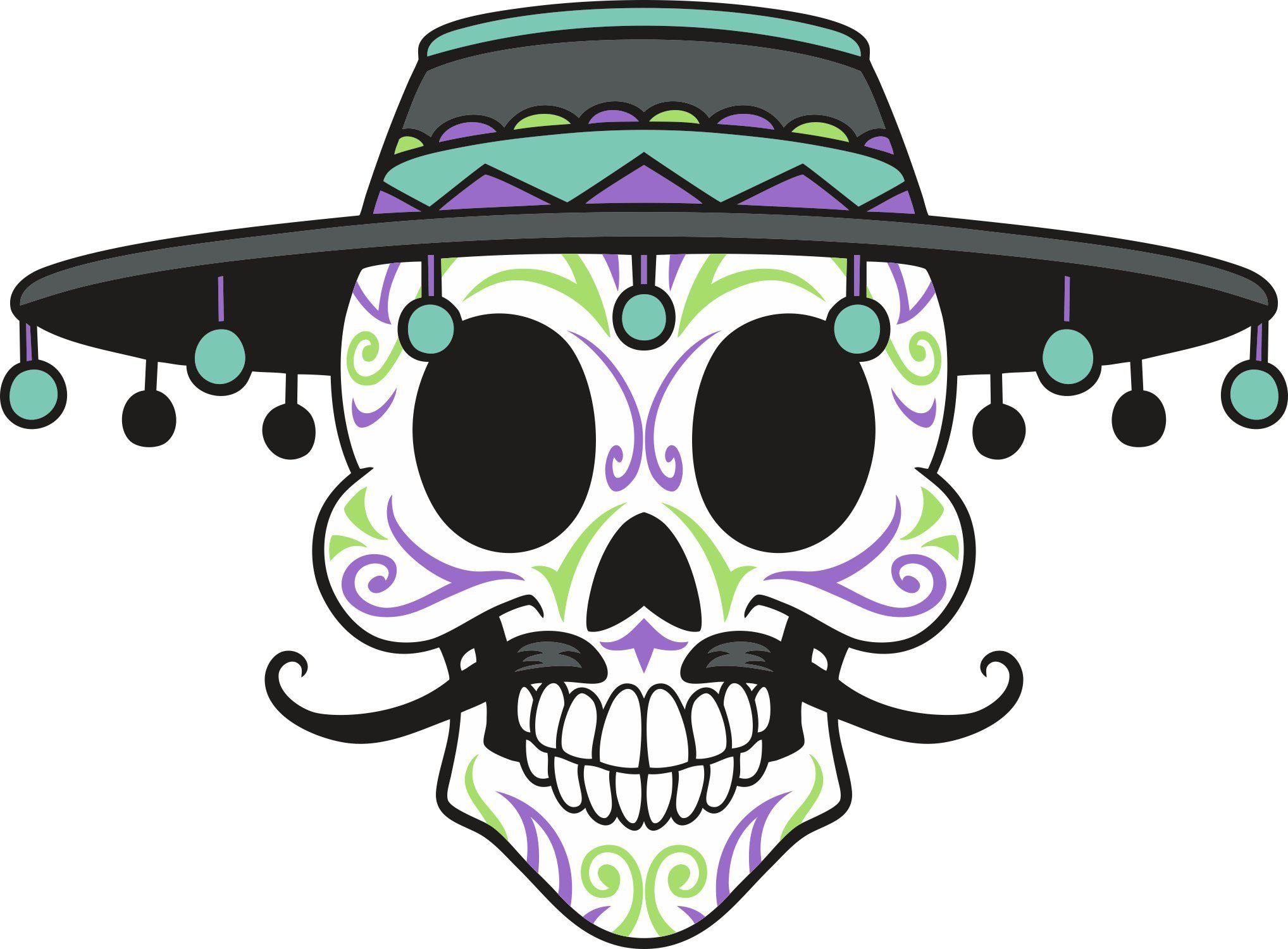 Skull in Sombrero color decal sticker - Let's Print Big