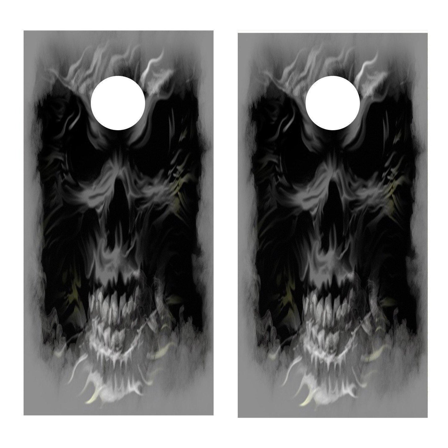Scary Skull cornhole decal In The Fog Cornhole Wrap