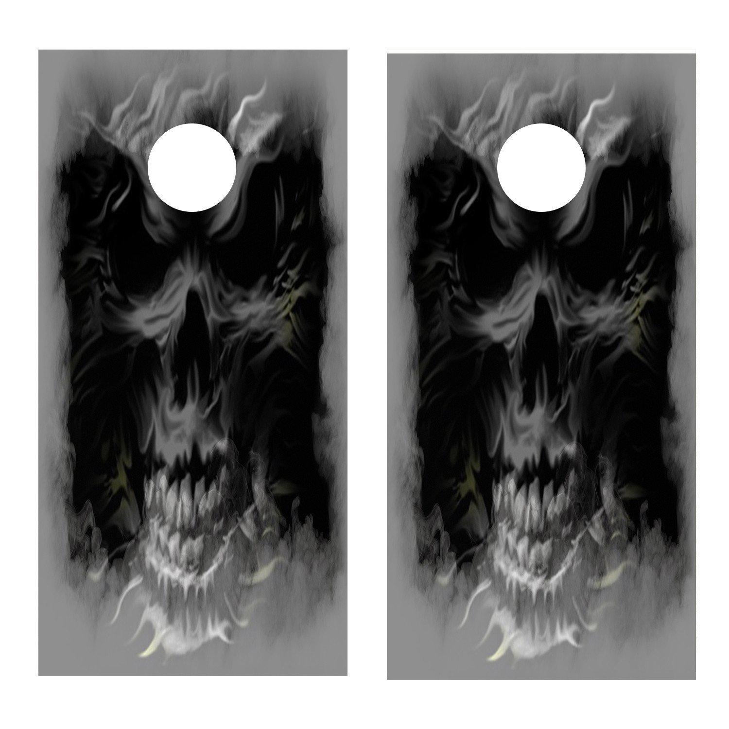 Scary Skull cornhole decal In The Fog Cornhole Wrap