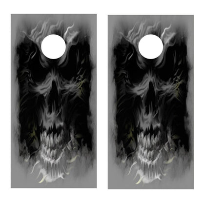 Scary Skull cornhole decal In The Fog Cornhole Wrap