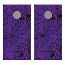 Spider Webs Over Purple Cornhole Board Decal Wraps