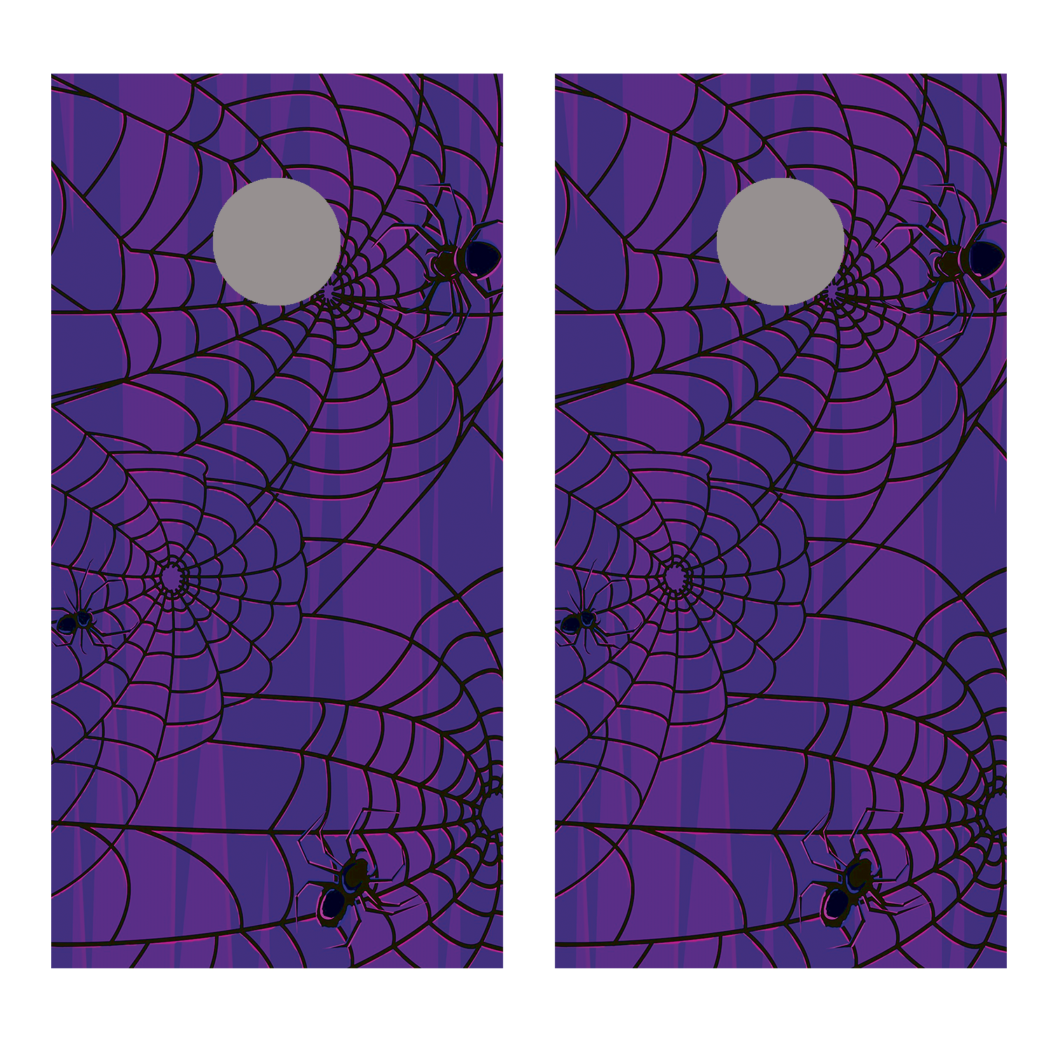 Spider Webs Over Purple Cornhole Board Decal Wraps