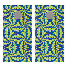 Spiral Illusion Blue and Green Cornhole Board Decal Wraps