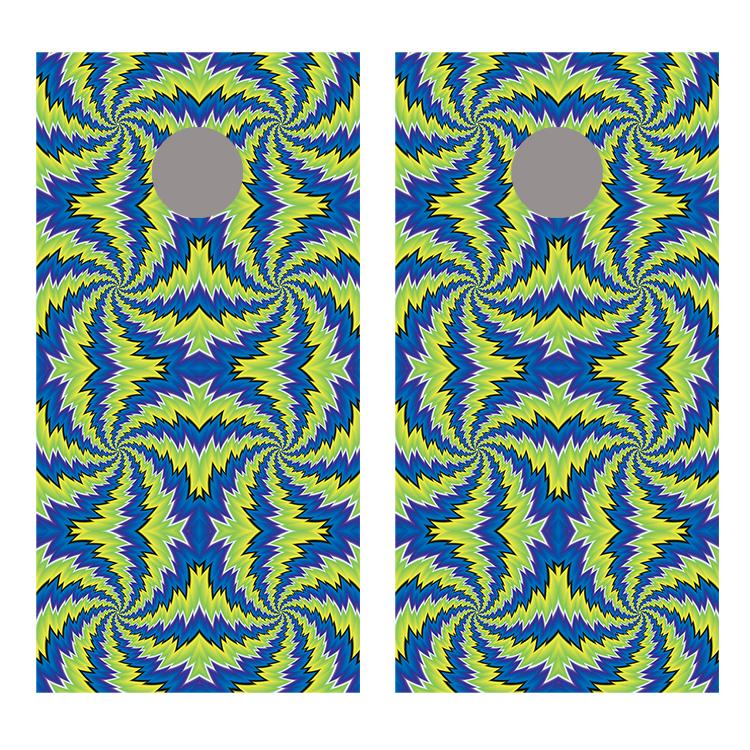 Spiral Illusion Blue and Green Cornhole Board Decal Wraps
