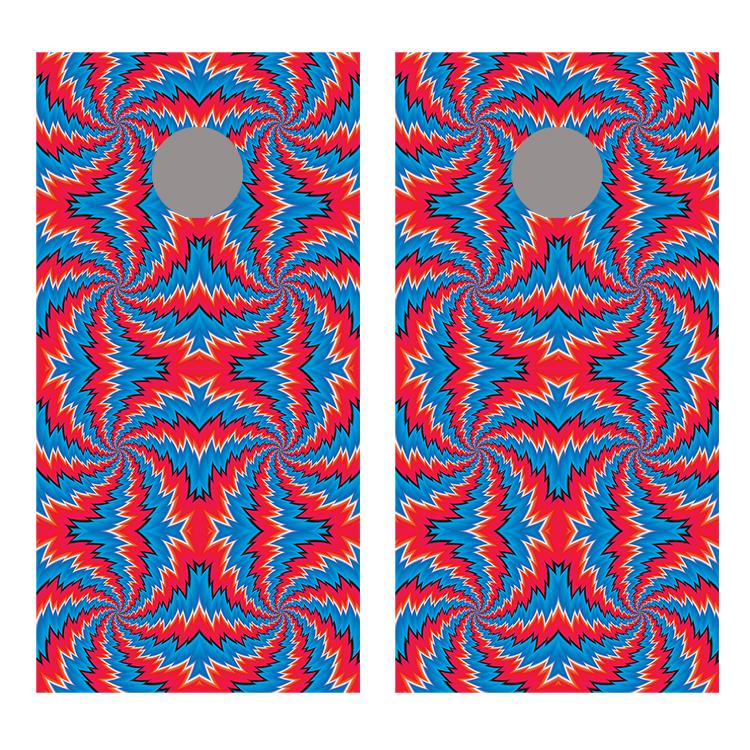Spiral Illusion Blue and Red Cornhole Board Decal Wraps
