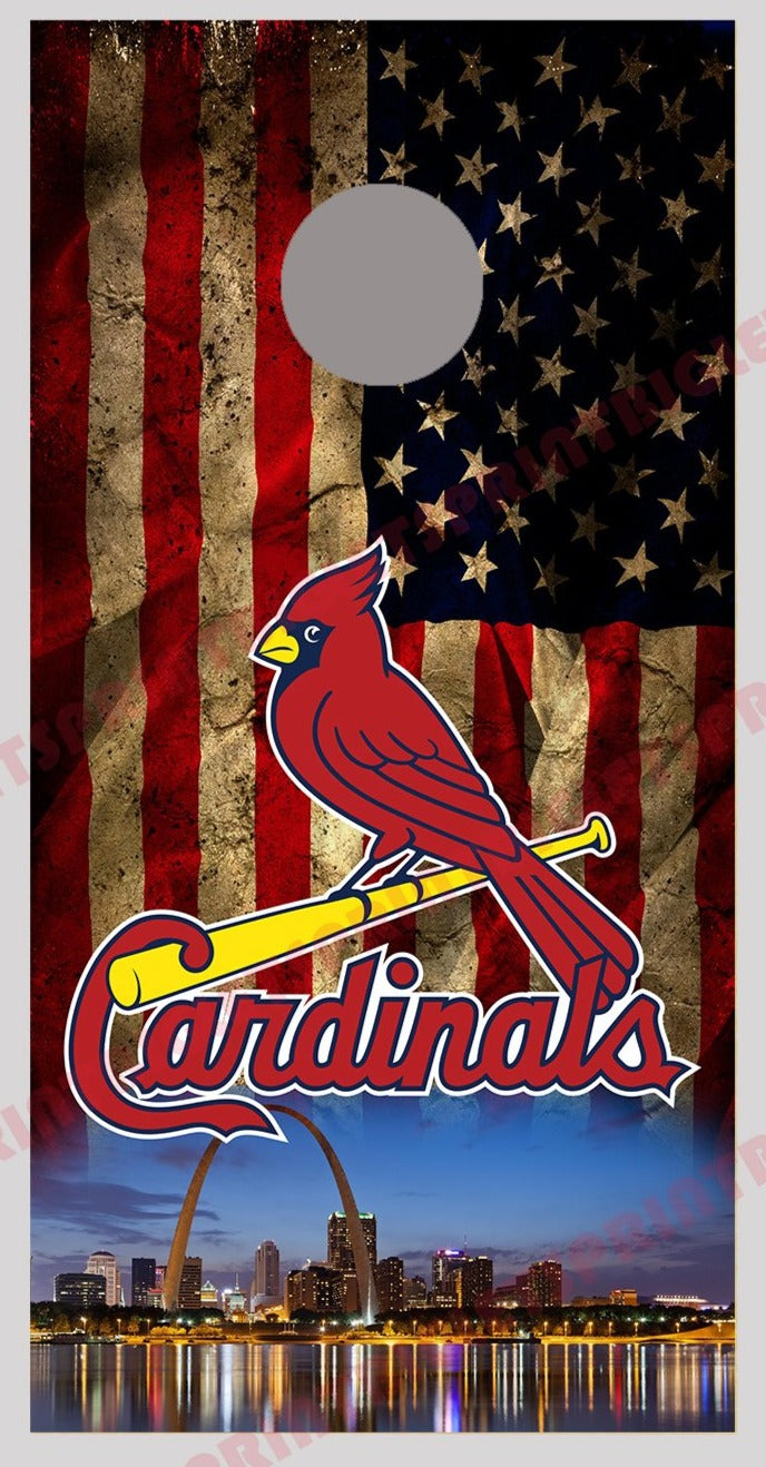 Cardinals Skyline Corn Hole Board Decal Wrap