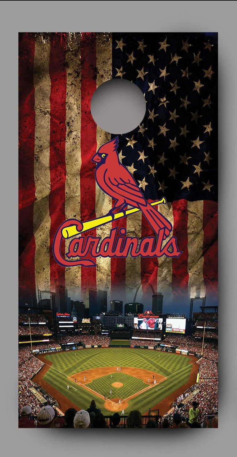 Cardinals Field American Flag Corn Hole Board Decal Wrap