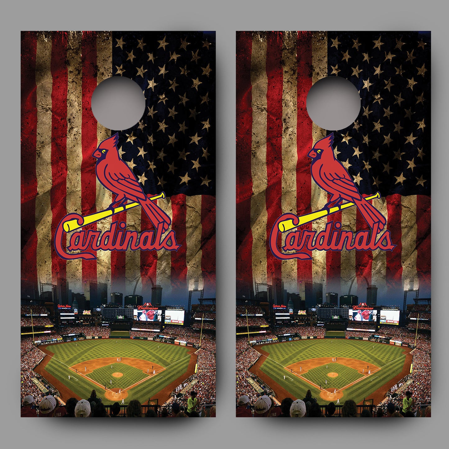 Cardinals Field American Flag Corn Hole Board Decal Wrap