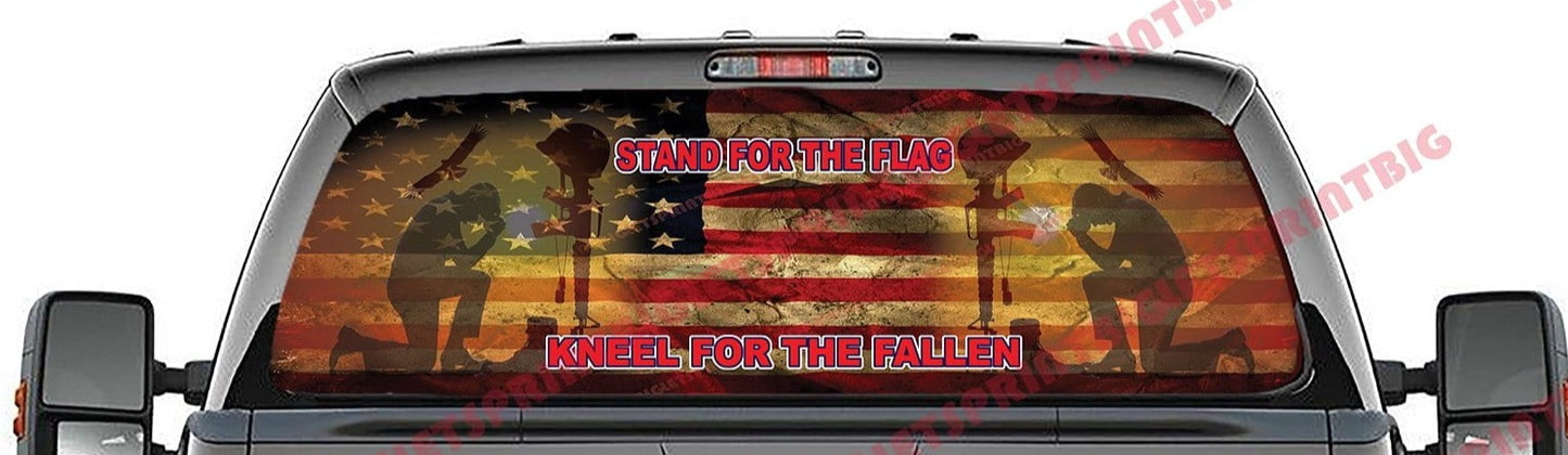 Stand for the Flag Kneel for the Fallen Aged Rear Window Decal