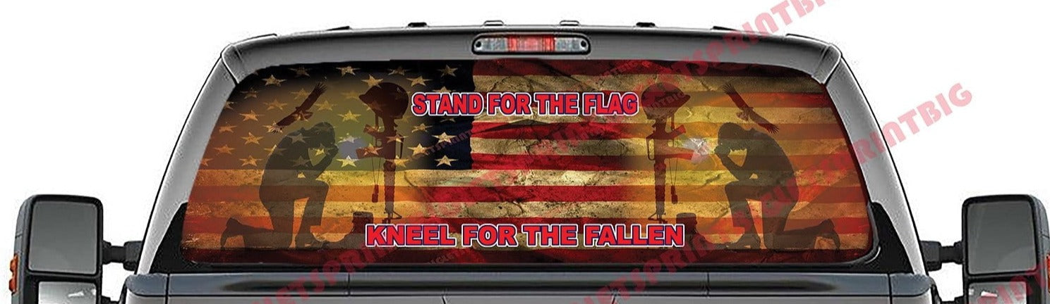 Stand for the Flag Kneel for the Fallen Aged Rear Window Decal