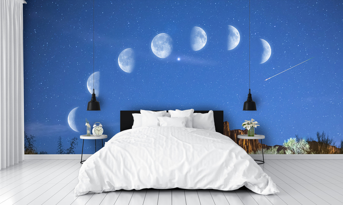Stars and Moon Phases Wall Mural