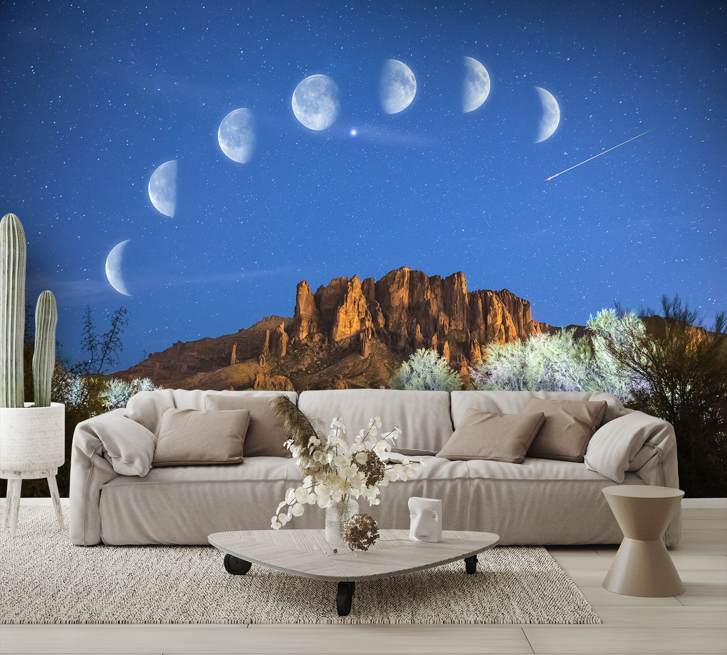 Stars and Moon Phases Wall Mural