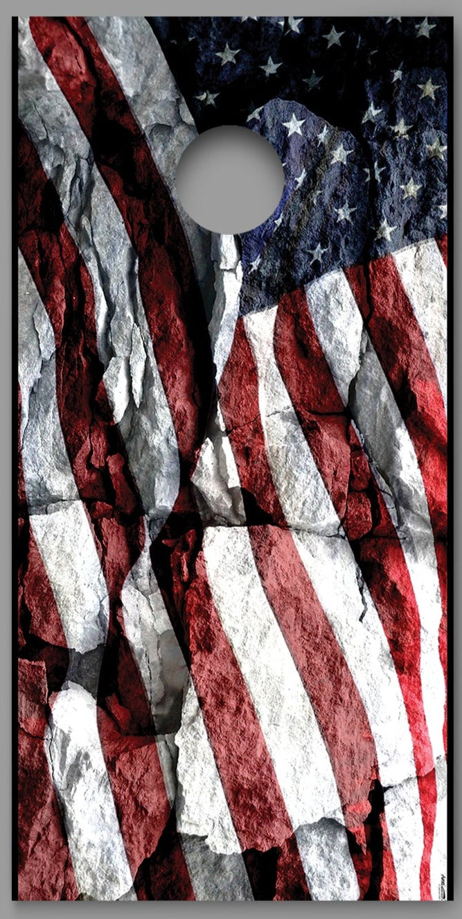 Stone American Flag Design Cornhole Board Decal Wraps