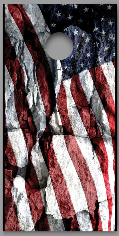 Stone American Flag Design Cornhole Board Decal Wraps