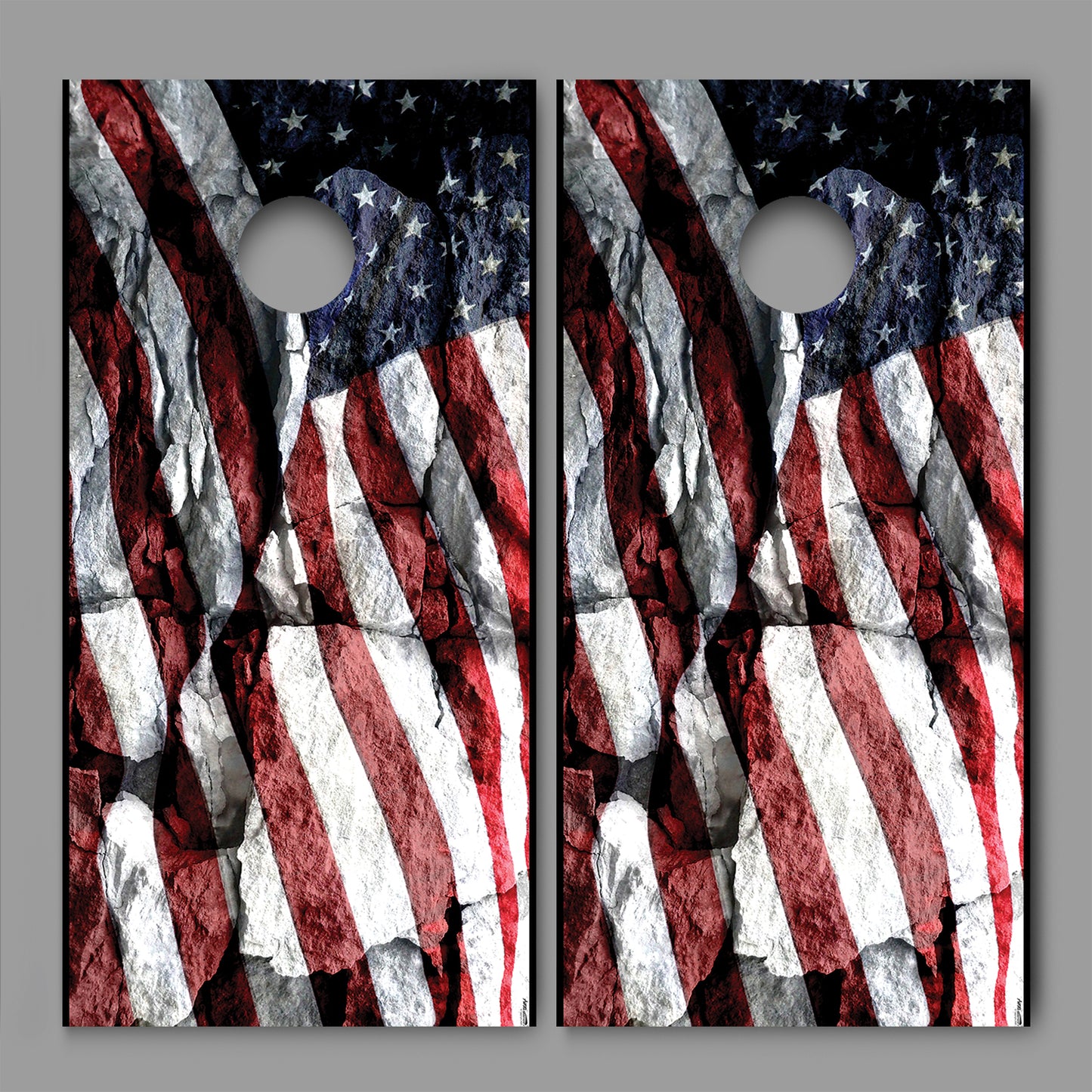 Stone American Flag Design Cornhole Board Decal Wraps