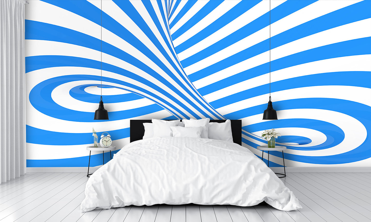 Swirl Optical 3D Illusion Blue White Wall Mural