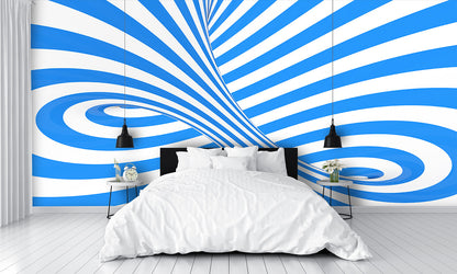 Swirl Optical 3D Illusion Blue White Wall Mural