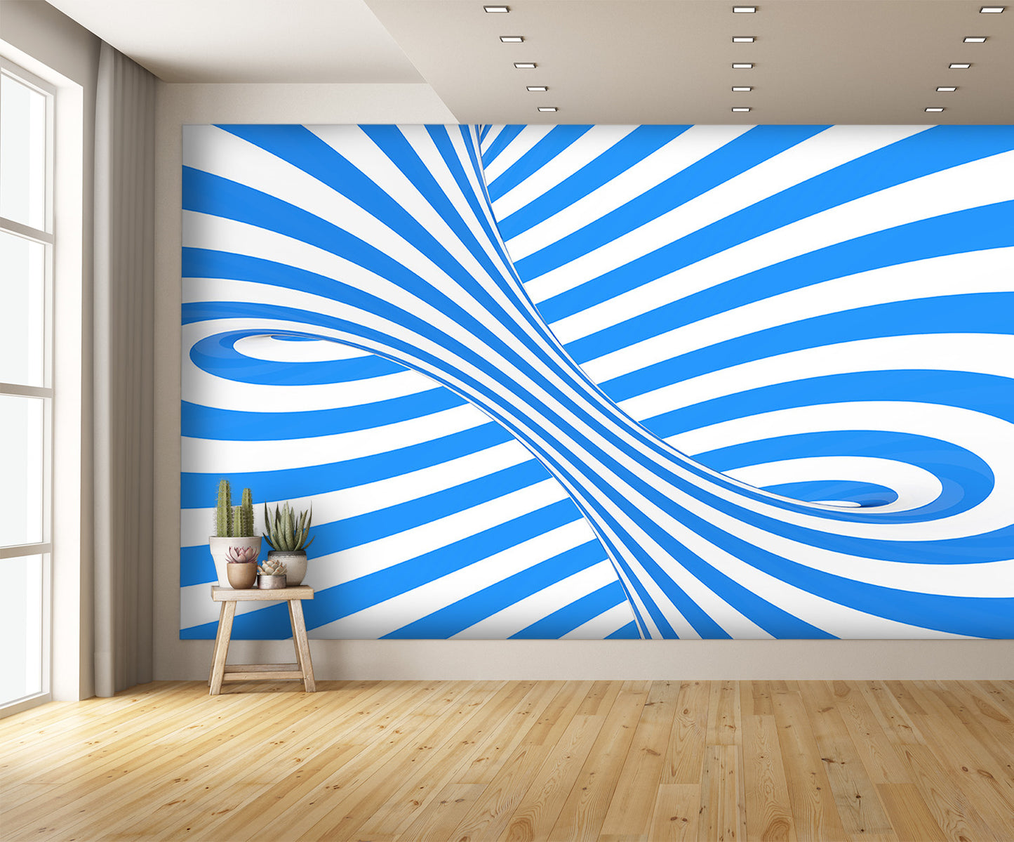 Swirl Optical 3D Illusion Blue White Wall Mural