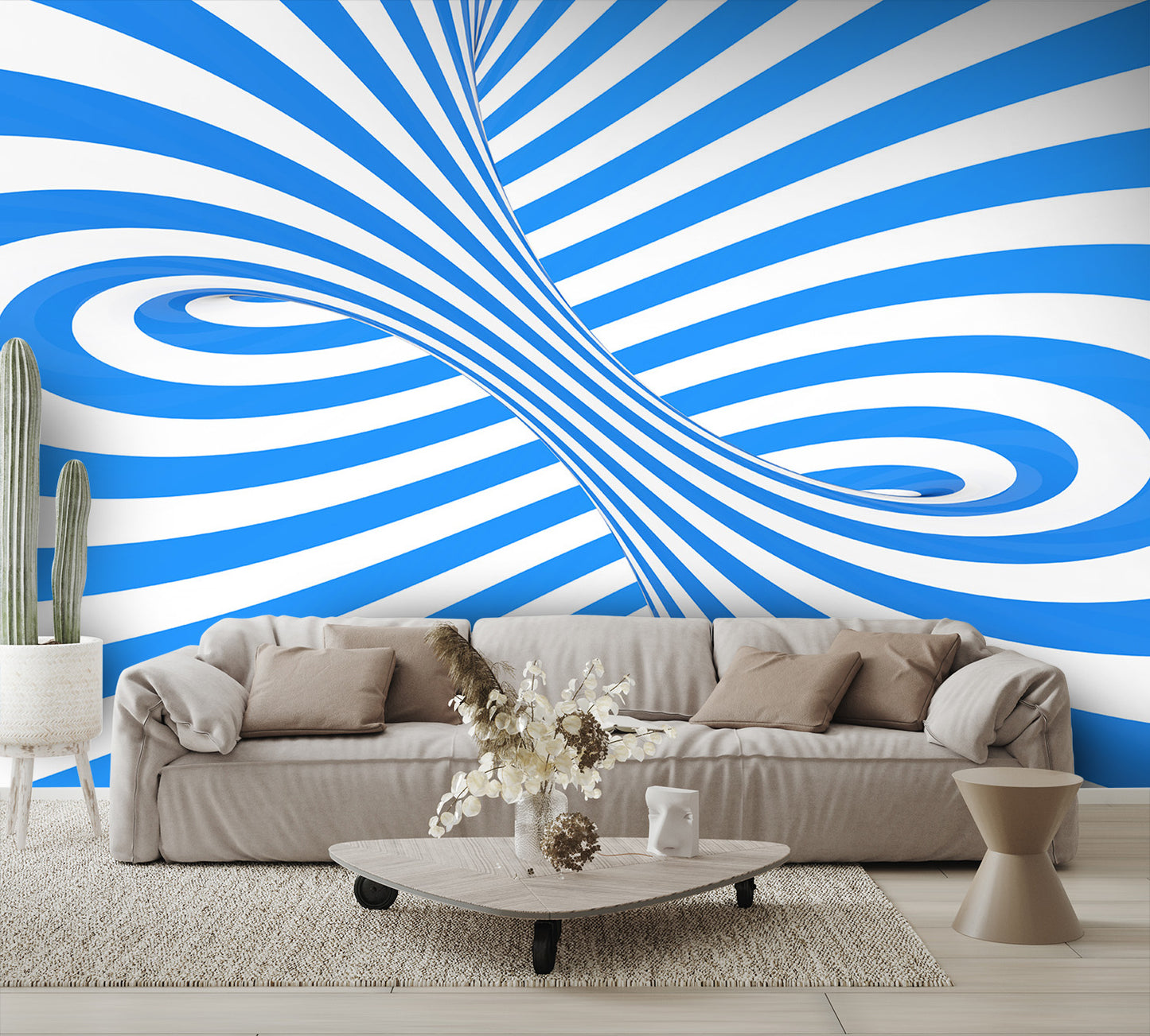 Swirl Optical 3D Illusion Blue White Wall Mural