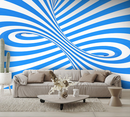 Swirl Optical 3D Illusion Blue White Wall Mural