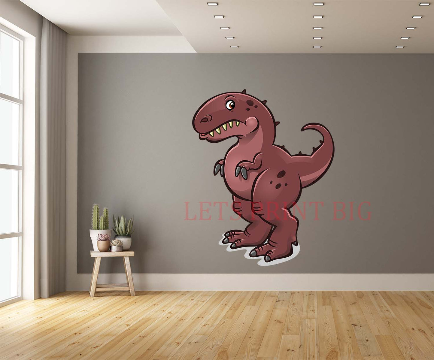 T Rex Cartoon Brown Yellow Teeth Wall Art Decal