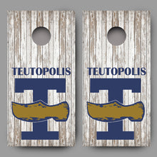 Teutopolis White Washed Wood Background Design Cornhole Board Decal Wraps