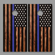 Thin Blue Line Burnt Wood Flag American Corn hole Decal Wrap