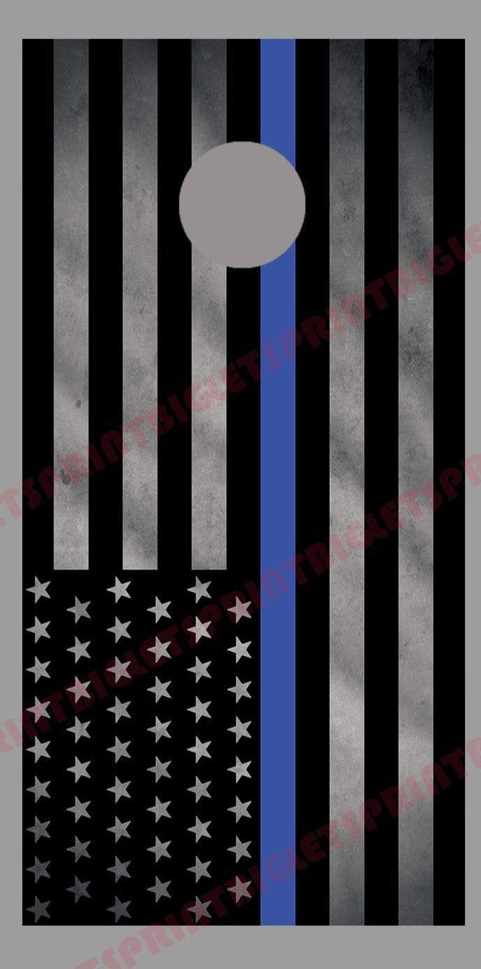 Thin Blue Line American Flag Cornhole Board Decal Wrap