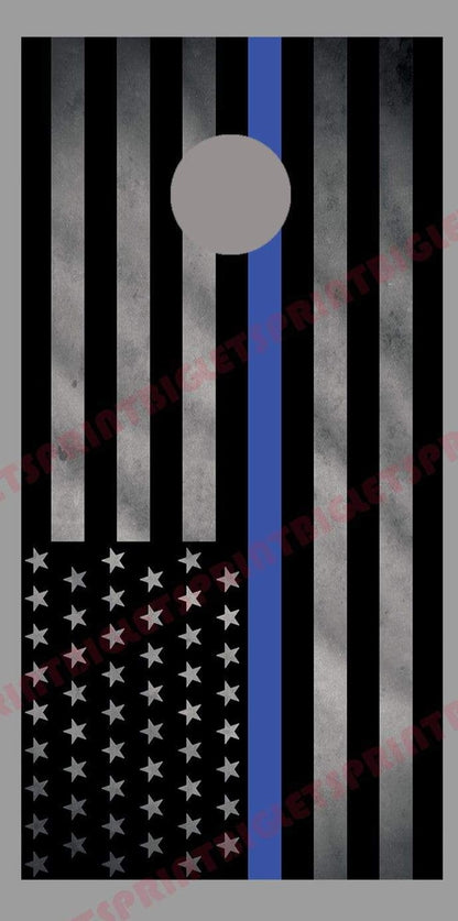 Thin Blue Line American Flag Cornhole Board Decal Wrap