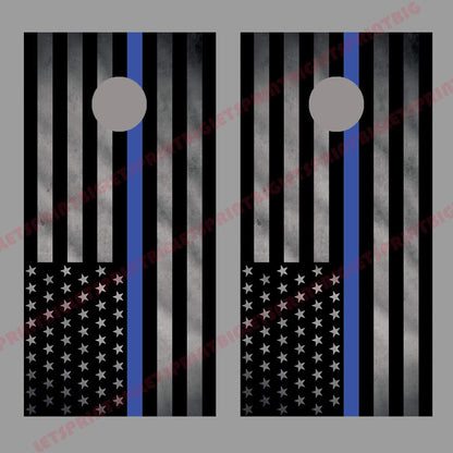 Thin Blue Line American Flag Cornhole Board Decal Wrap