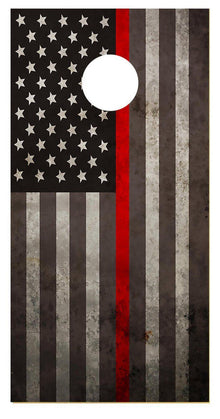 Thin Red Line American Flag Fireman Corn hole Decal Wrap