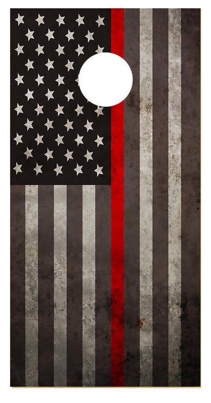 Thin Red Line American Flag Fireman Corn hole Decal Wrap
